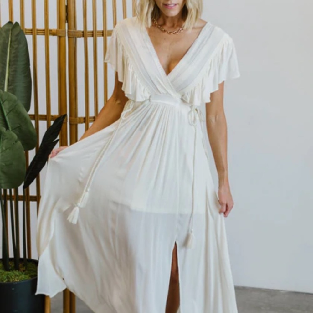 Baltic born Jennifer Deep V white Maxi Dress
